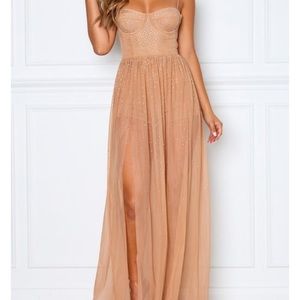 White fox casino royal mesh maxi dress sz m NWT